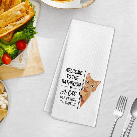 Toallas Gnmduw diseño gato naranja, perfecto para secar manos en la cocina.