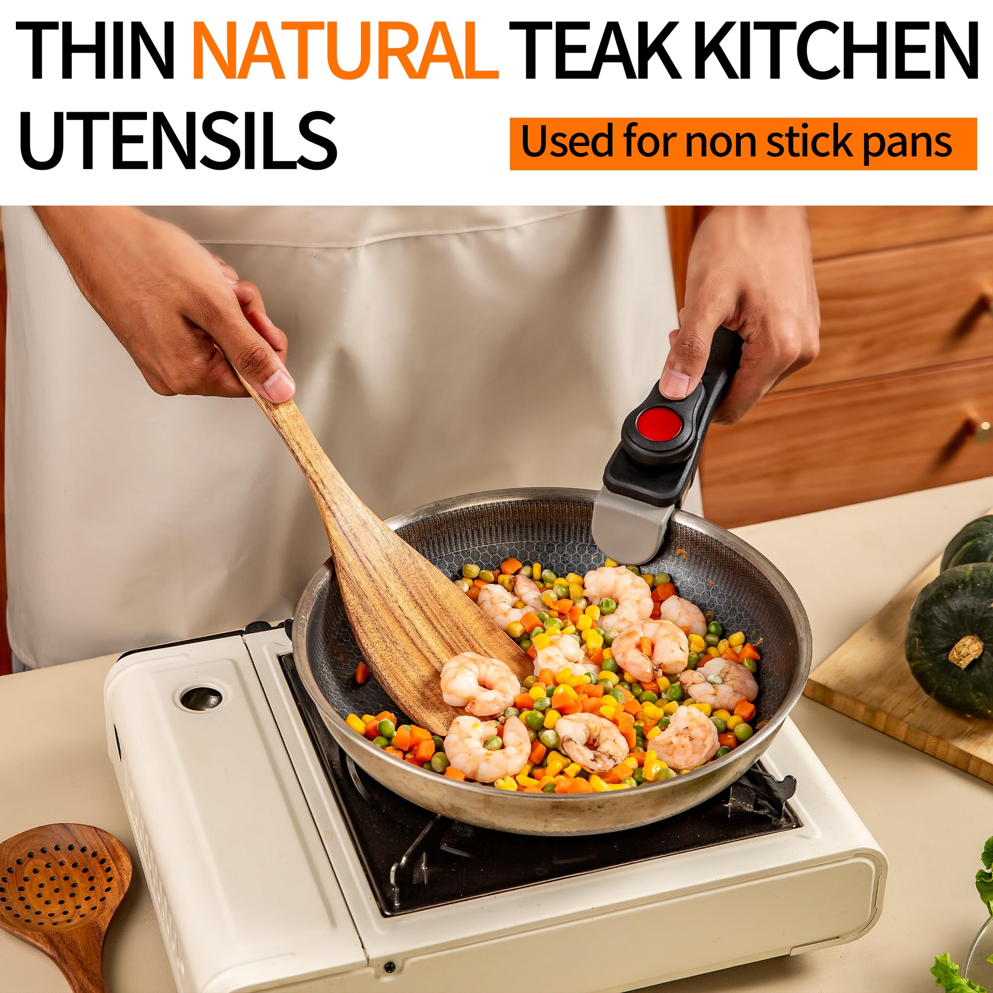 Cuchara coladora de teca para ensaladas y escurridos