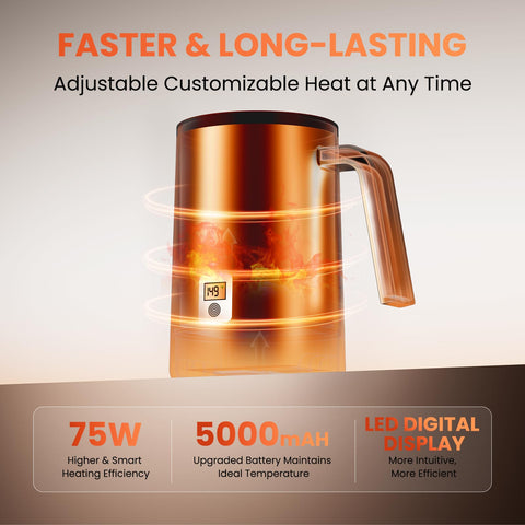 GOANDO Taza autocalentante con mango ergonómico para sujeción cómoda.