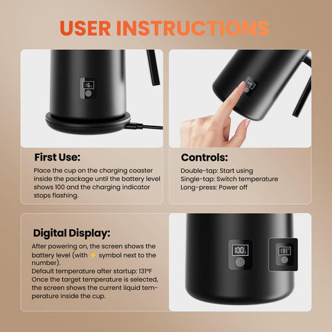 GOANDO Taza autocalentante con sistema de seguridad y apagado automático.