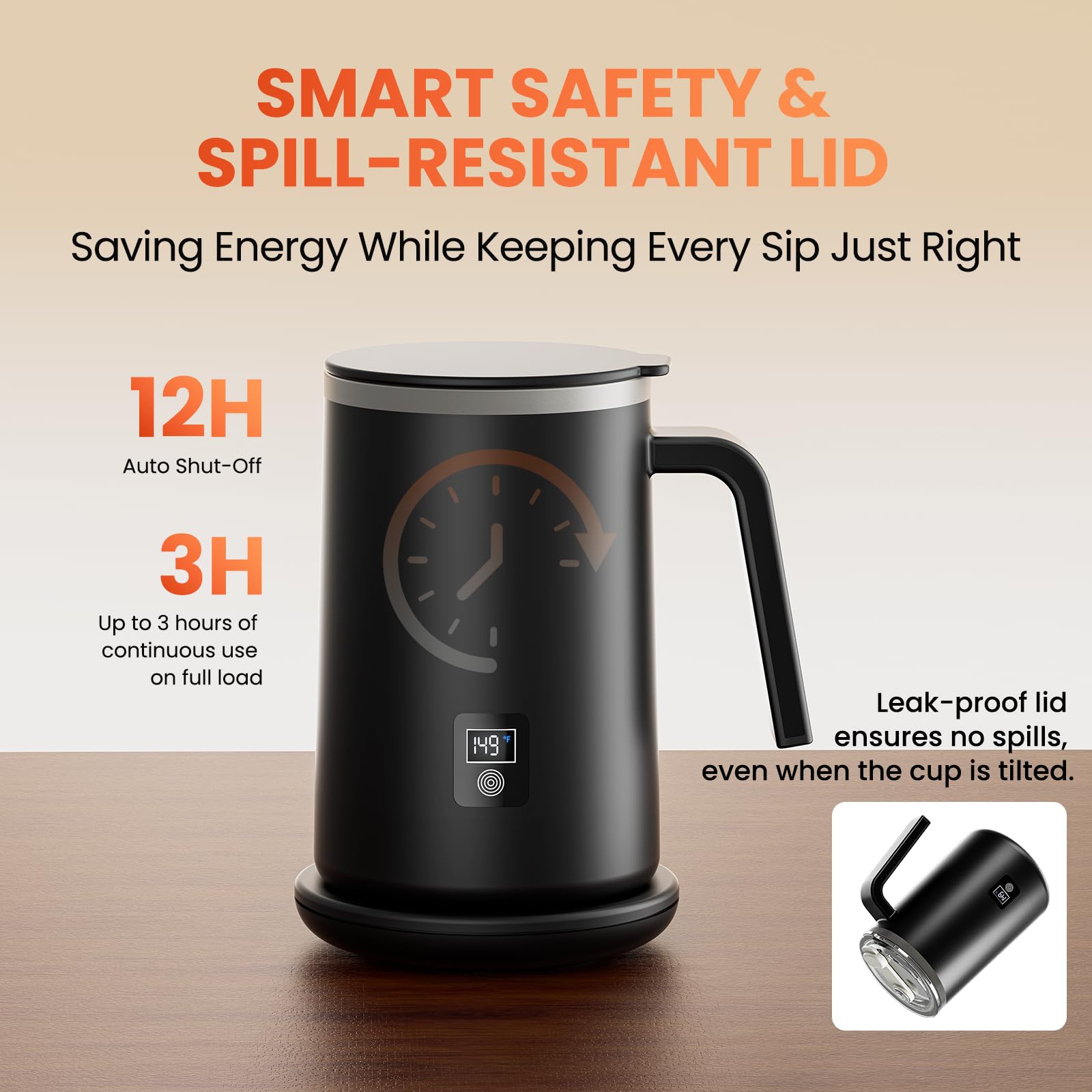 GOANDO Taza autocalentante con tapa anti-derrame para viajes sin derrames.