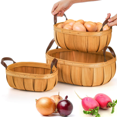 Goaste cesta para verduras y frutas, organizada en mesa o mostrador.