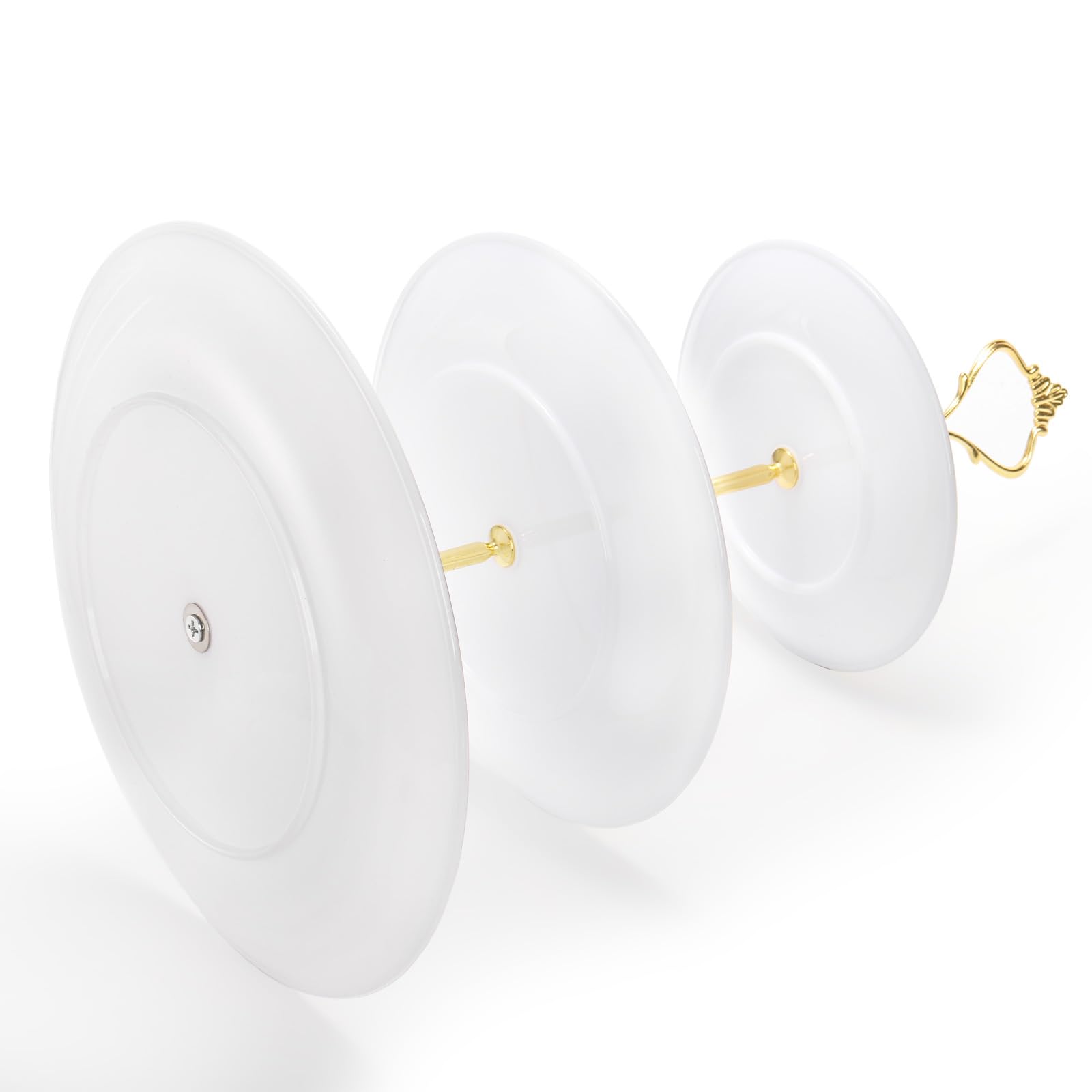 Expositor Goaste de dulces blanco, diseño circular para servir en eventos.