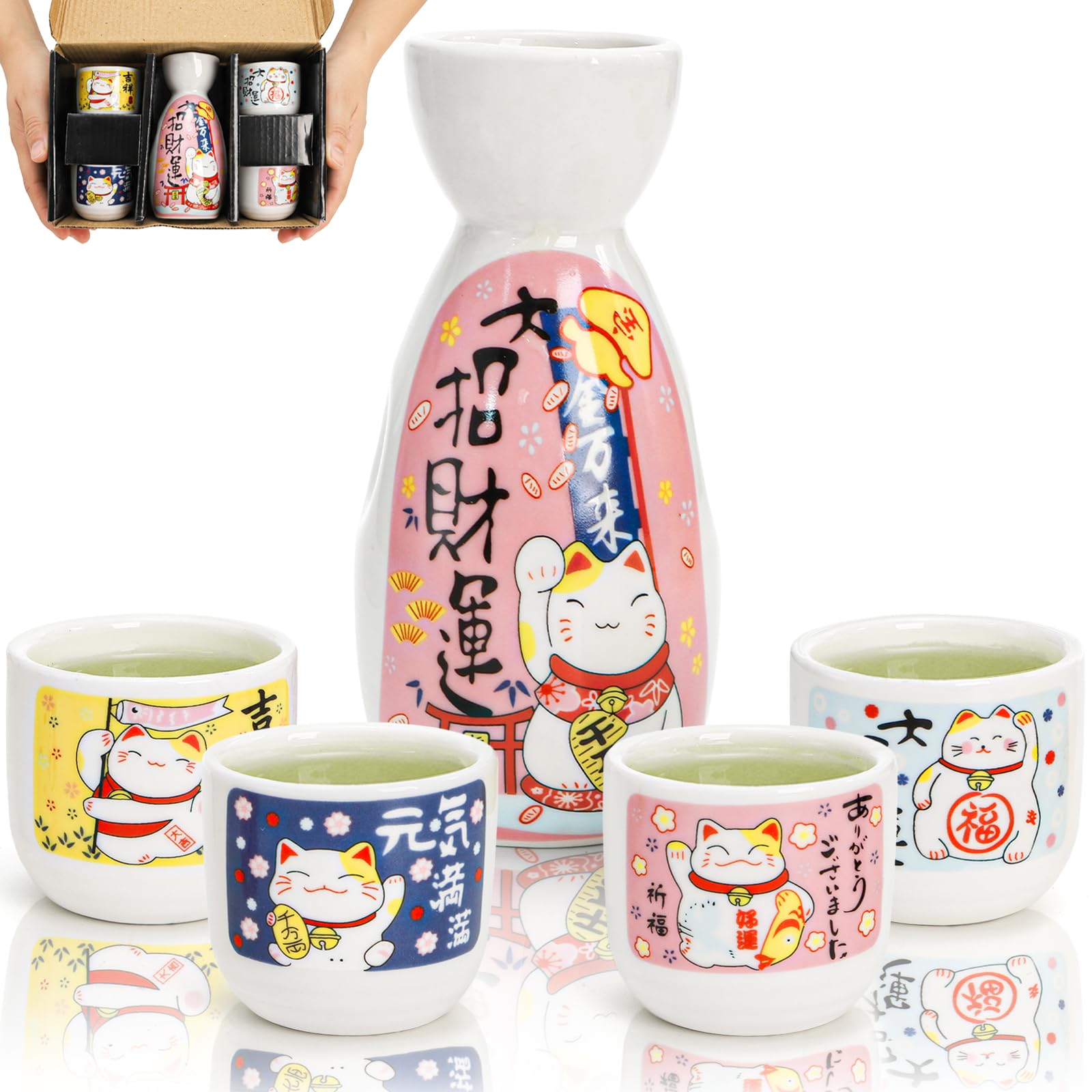 Goaste set de sake cerámico con botella y tazas para uso diario.