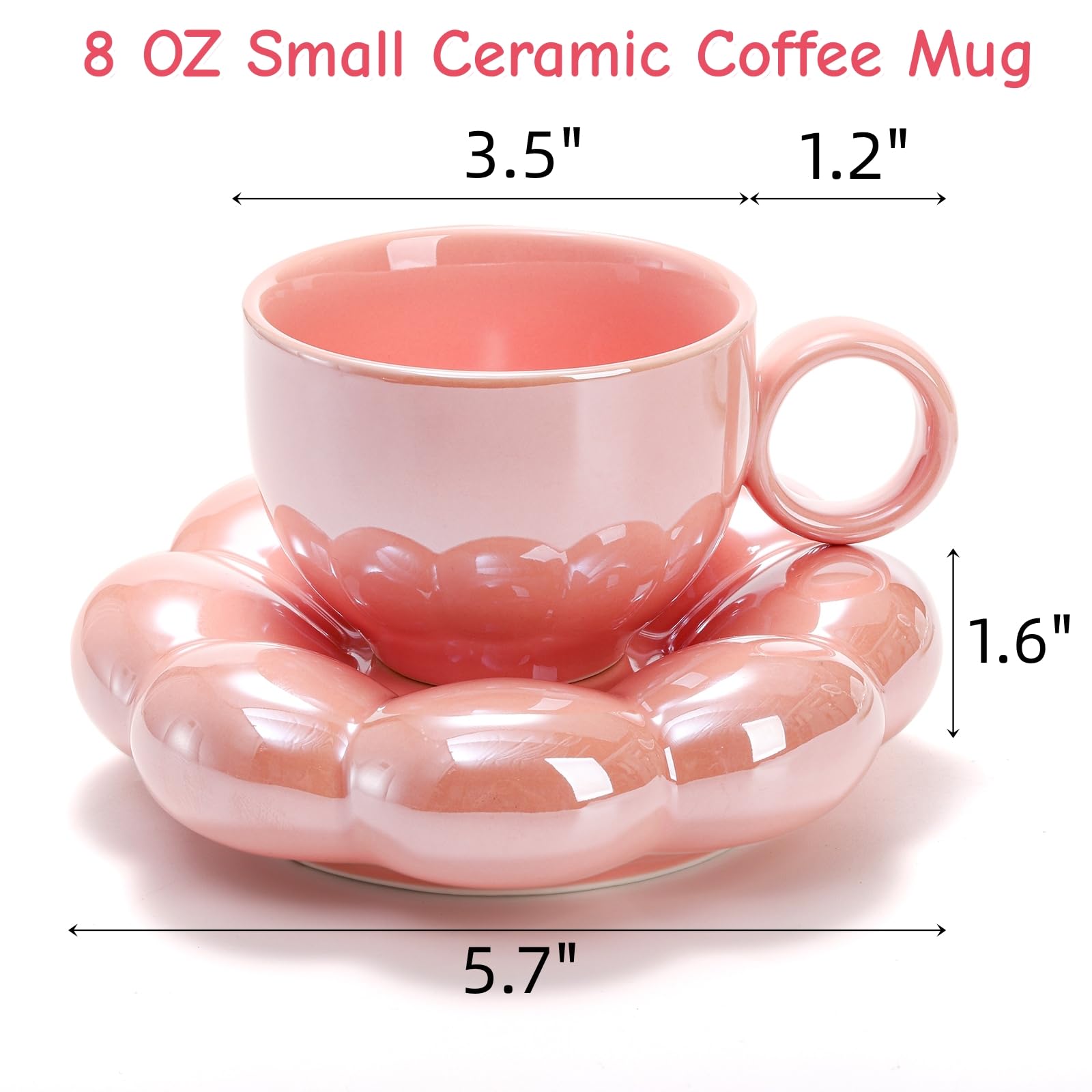 Goaste taza nube perla blanca de cerámica con platillo girasol, diseño elegante.