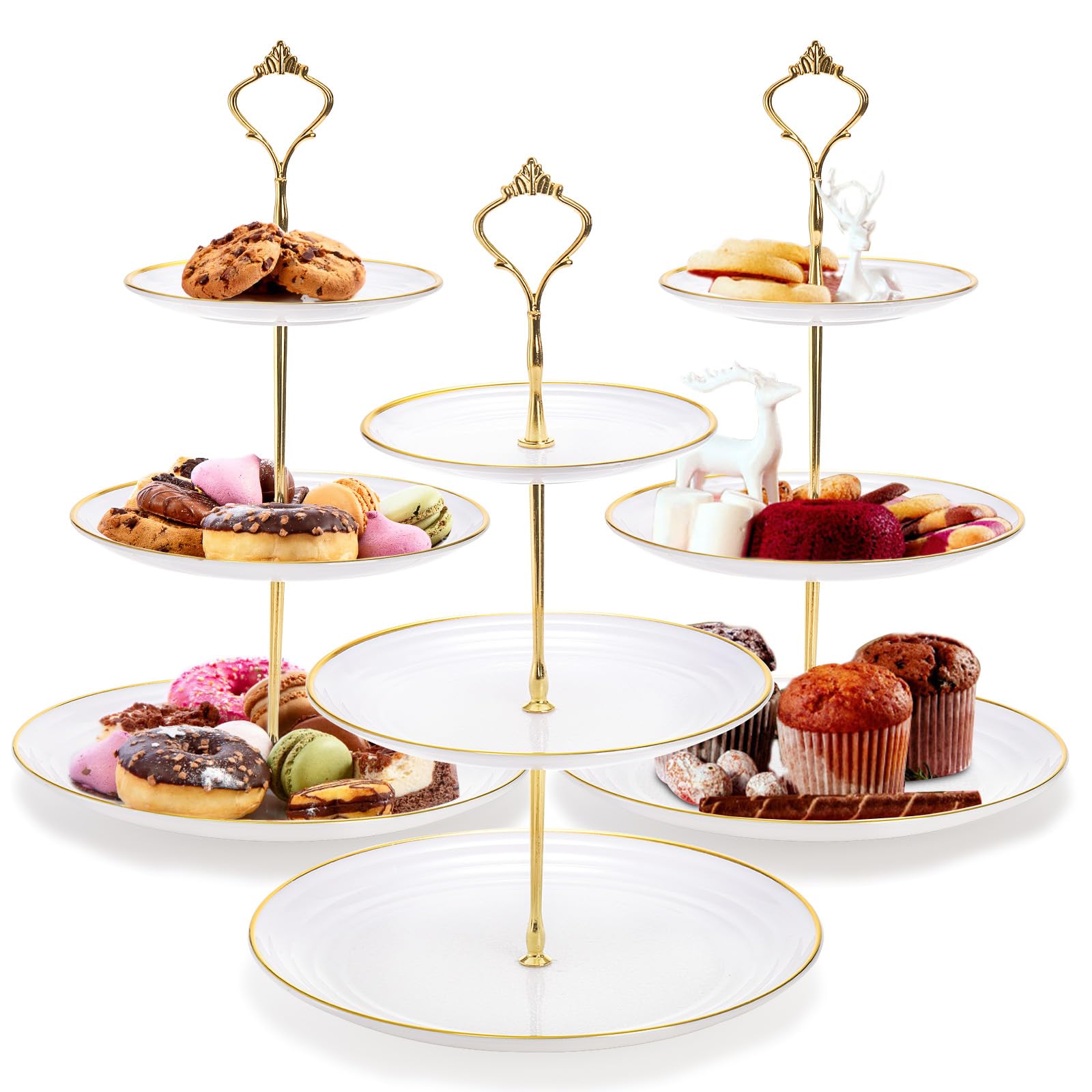 Goaste torre de pastelitos 3 niveles exhibe pastelitos y postres con estilo.