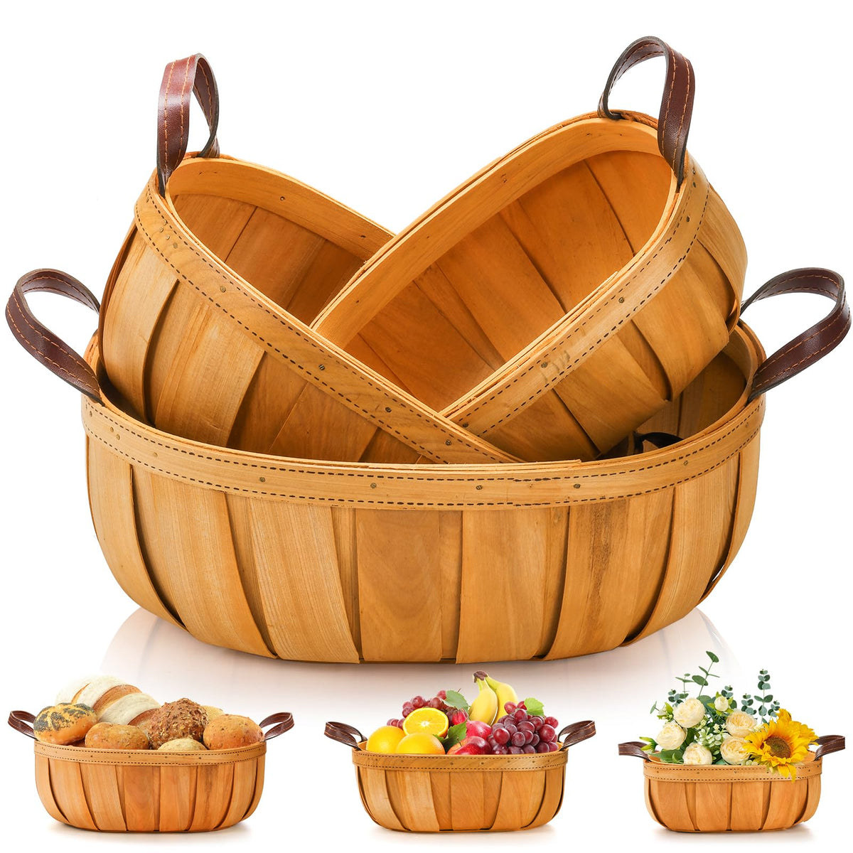 Goaste tres cestas de pan de madera, tamaño pequeño, ideales para desayunos.
