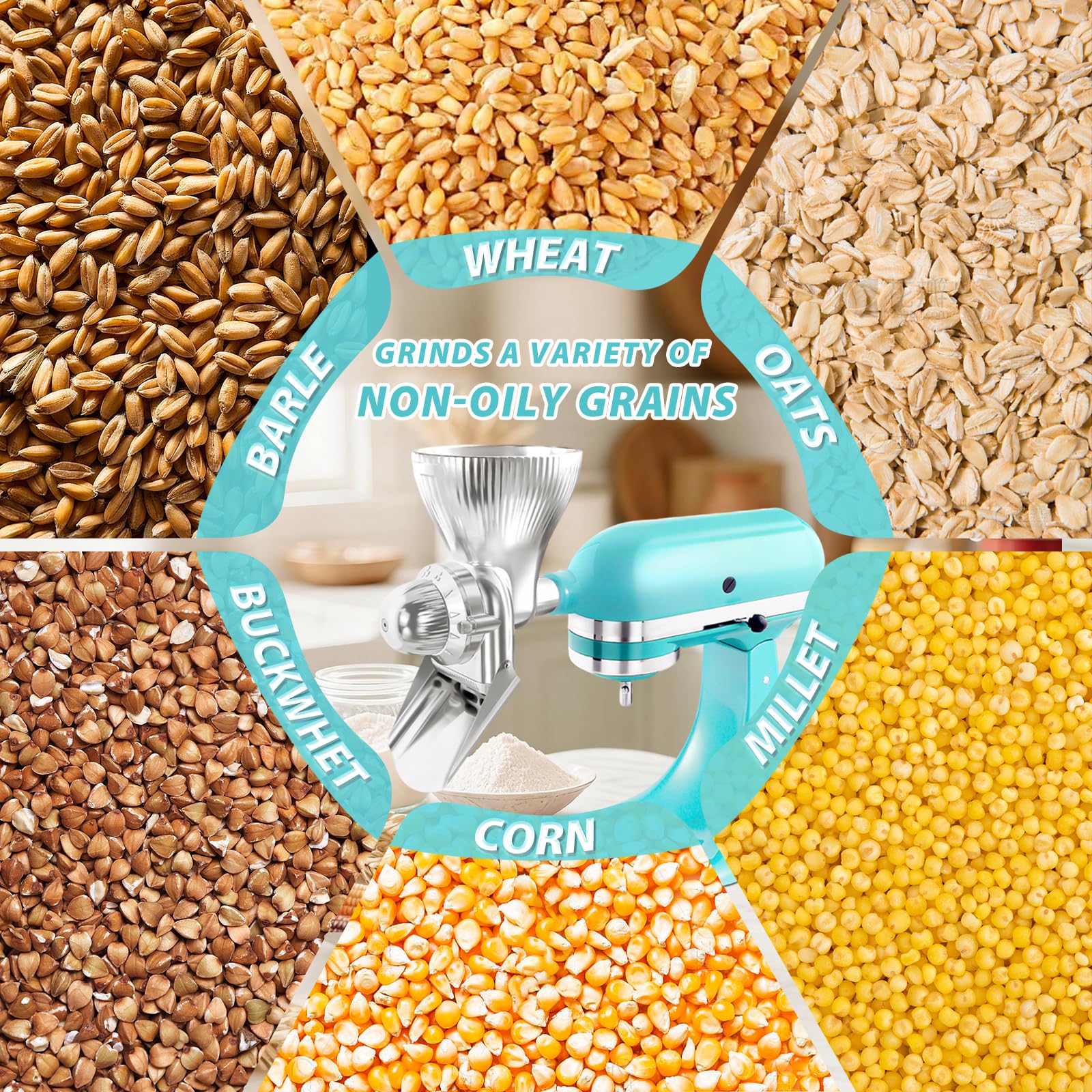 goatmood granos secos como trigo, avena y arroz, molidos sin esfuerzo