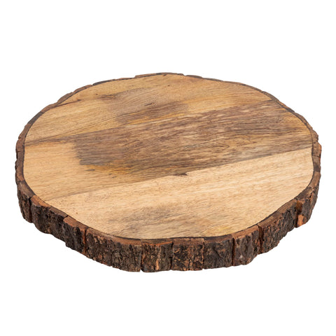 GoCraft tabla de cortar redonda con borde de corteza, vista superior para picar ingredientes frescos.