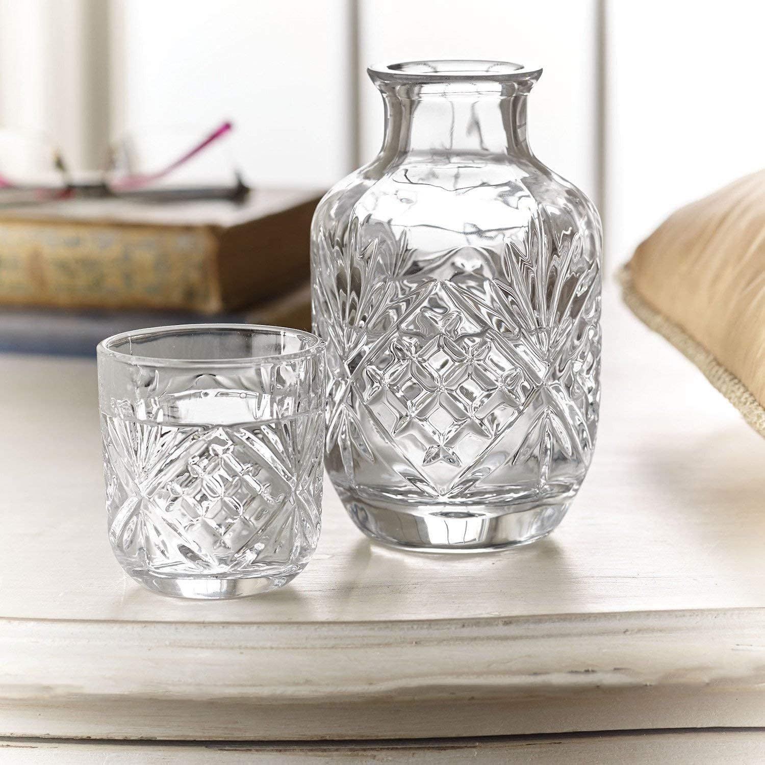 Godinger conjunto carafa y vaso Dublin en cristal claro, práctico y decorativo