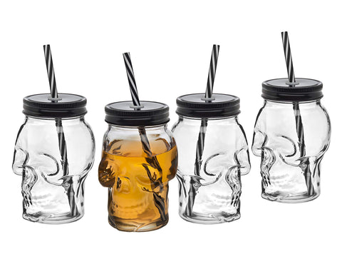 Vaso Godinger craneo tarro mason con tapa y pajita, perfecto para bebidas refrescantes en casa