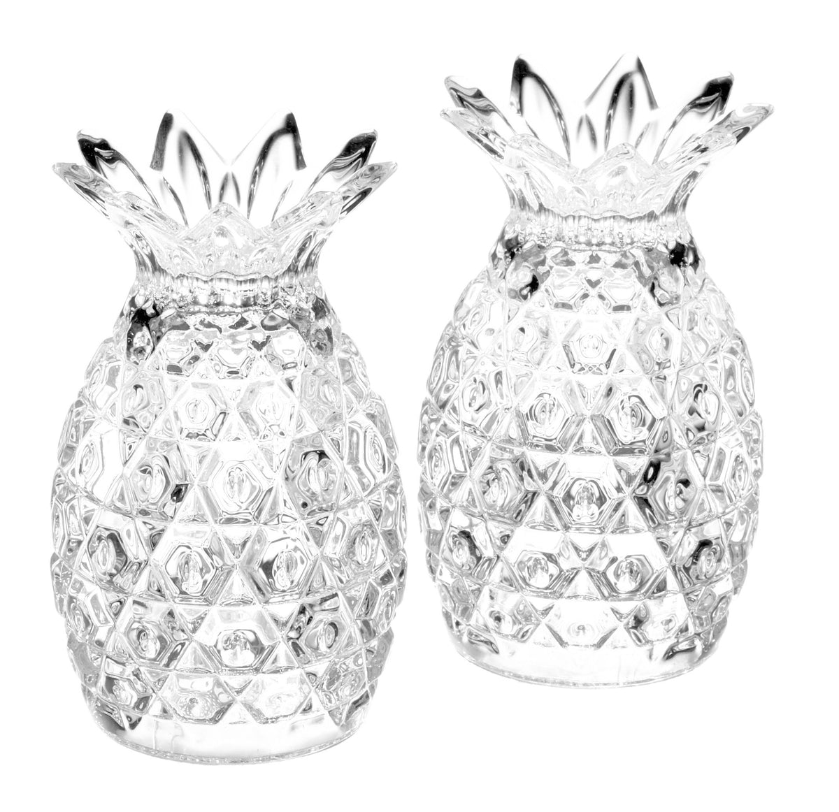Godinger Piña salero y pimentero en cristal con tapas y hojas decorativas para sazonar con estilo.