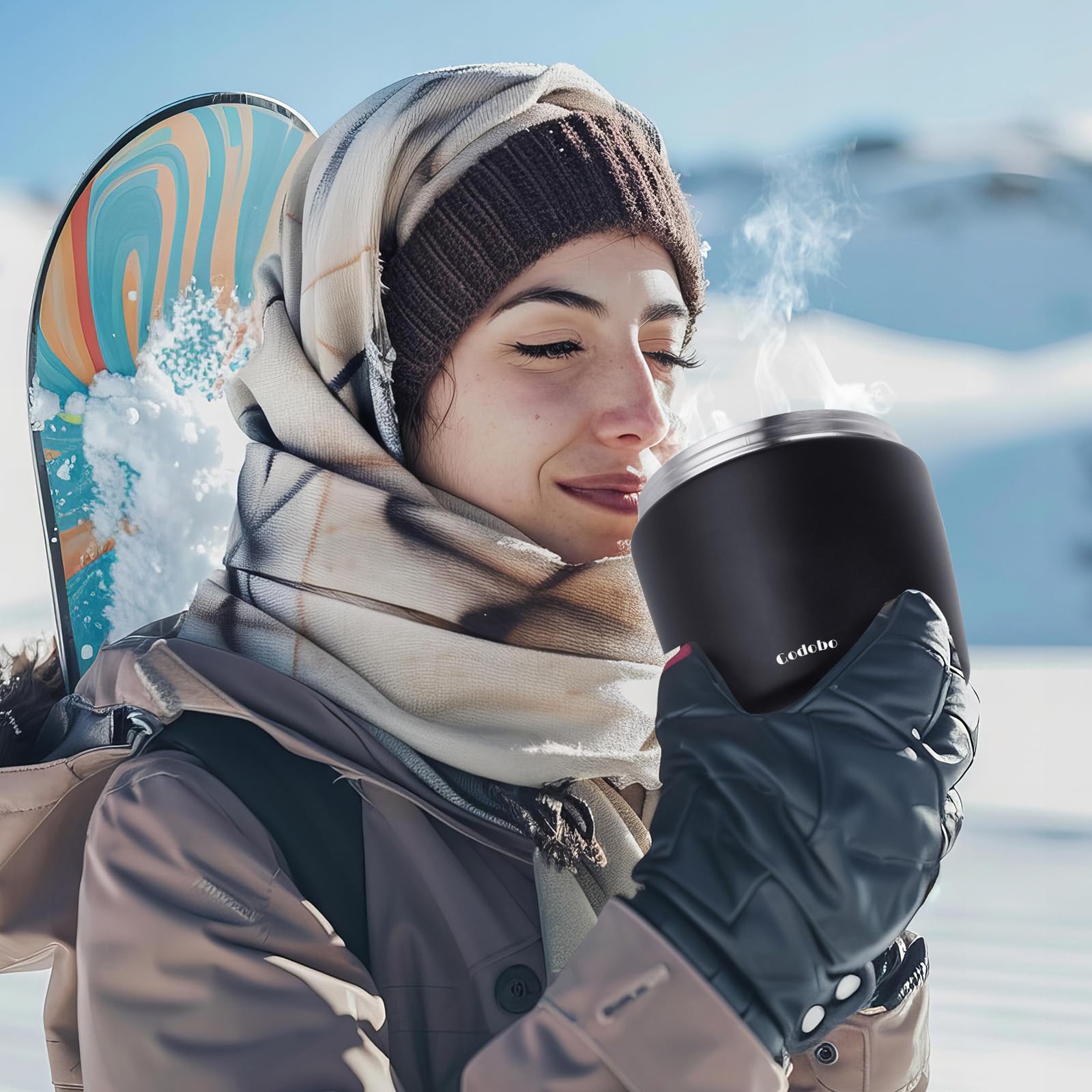 Godobo Thermo cuchara integrada para comer en movimiento.