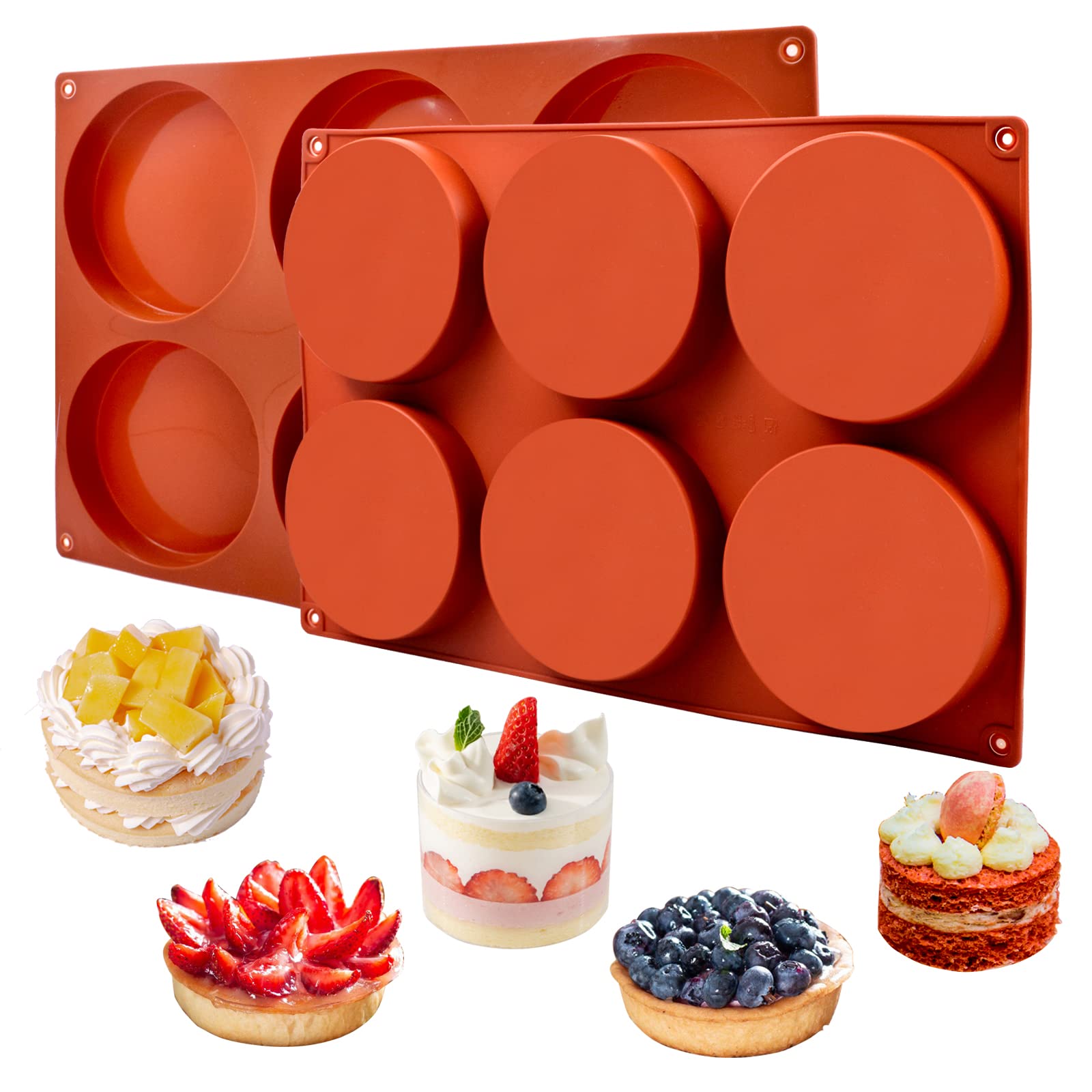 Goensjt molde silicona grande 6 cavidades redondo 4 pulgadas, ideal para hornear pasteles.