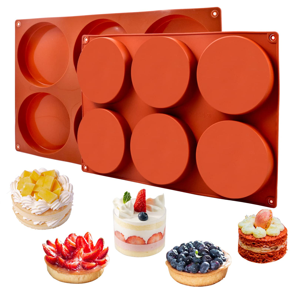 Goensjt molde silicona grande 6 cavidades redondo 4 pulgadas, ideal para hornear pasteles.