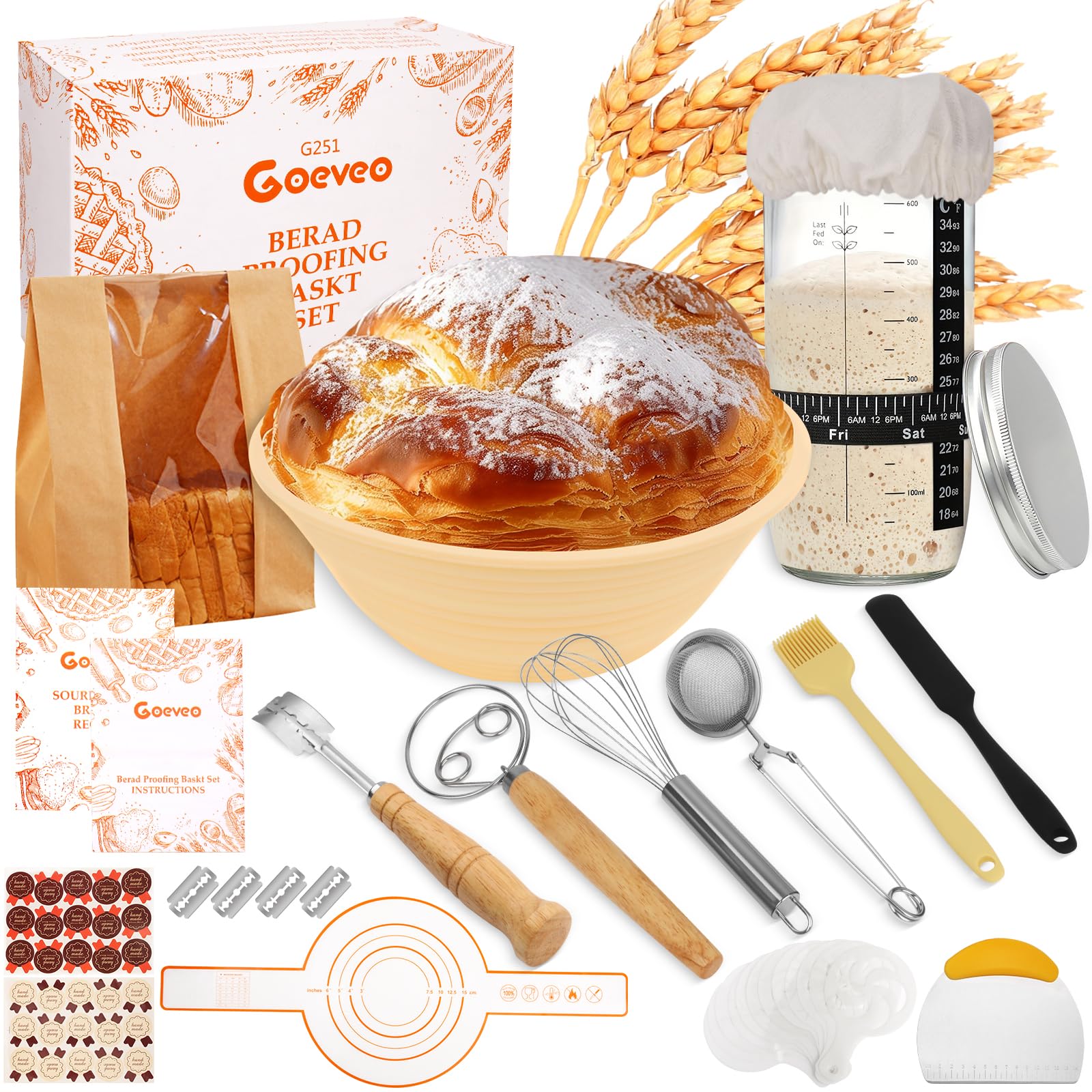 Goeveo kit masa madre de 16 piezas para pan casero, listo para empezar