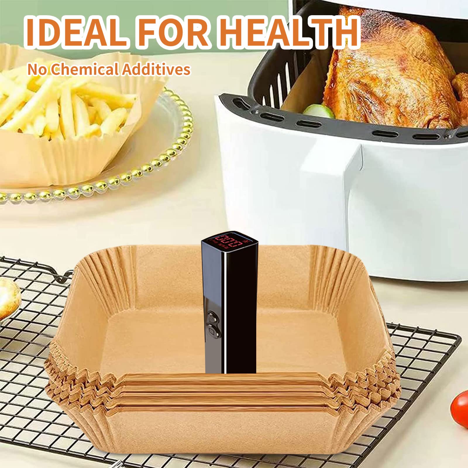 GOFFUGT papel-antiadherente-airfryer-6-3-pulgadas evita que se peguen los alimentos.