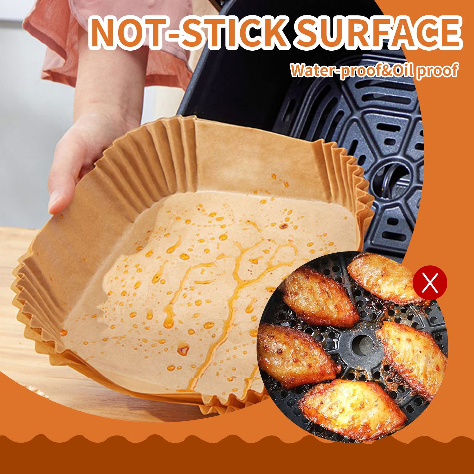 GOFFUGT papel-multiuso-airfryer-6-3-pulgadas apto para hornear, freír y cocer al vapor.