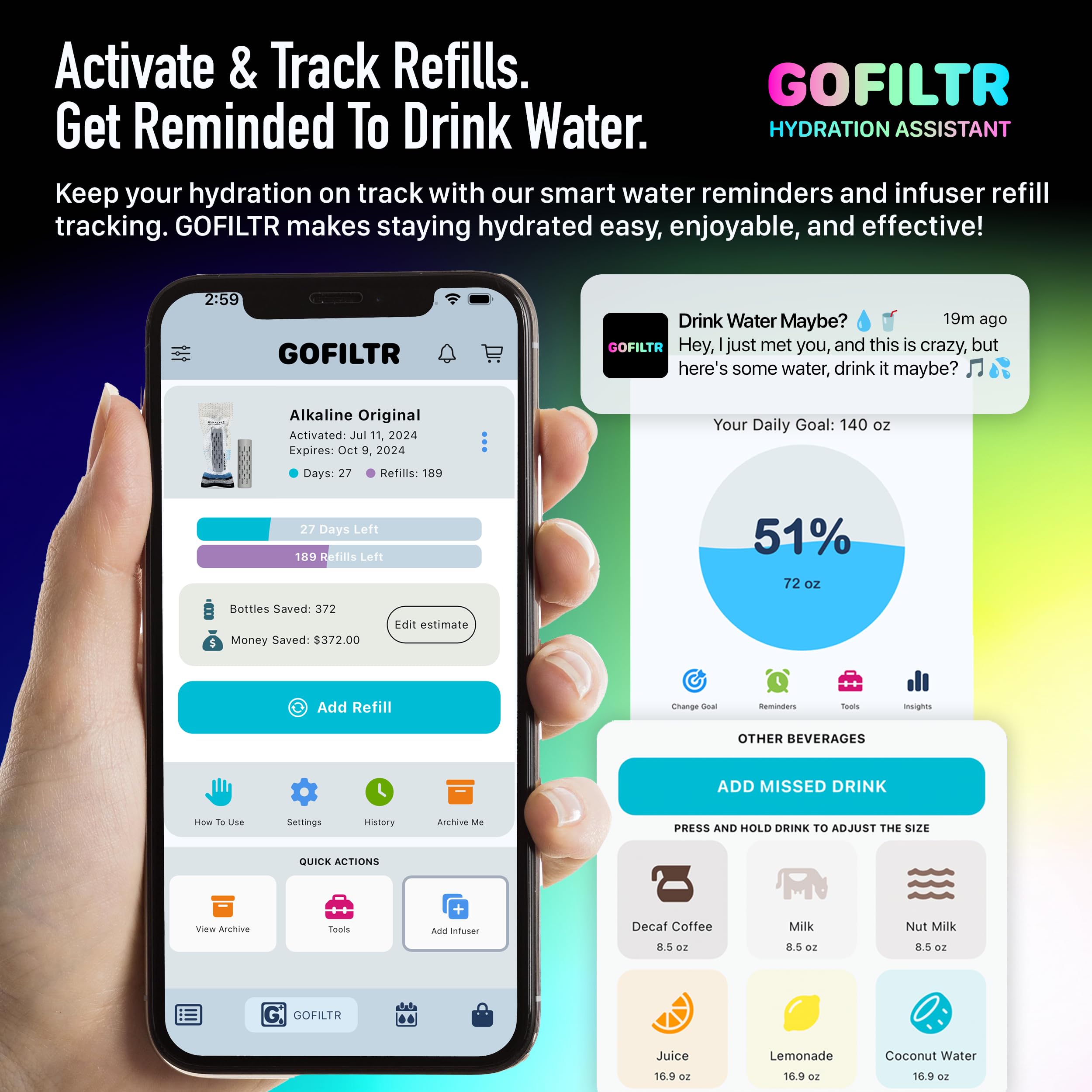 GOFILTR infusor diseñado en Los Ángeles, estilo moderno para tu botella.