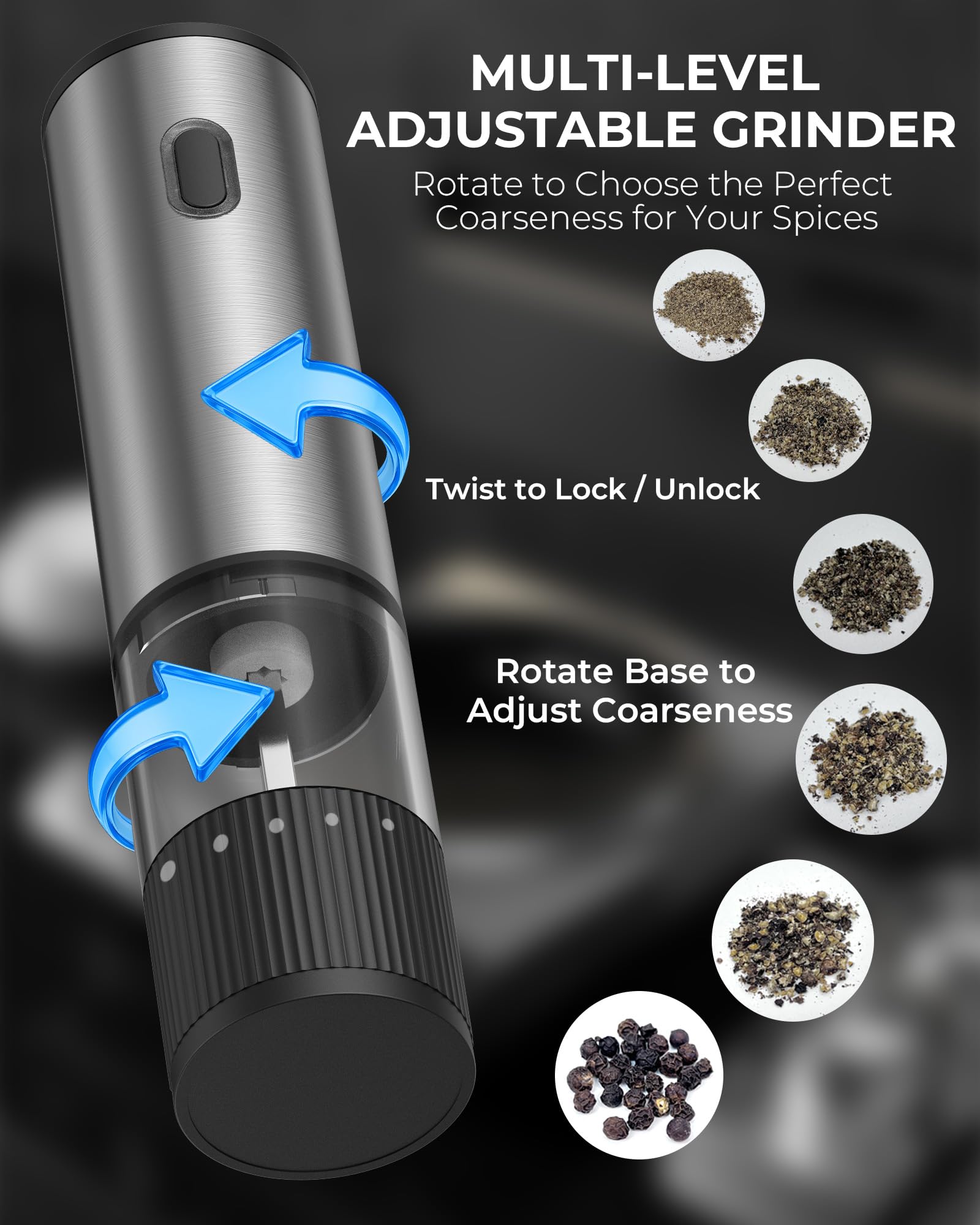 Molinillo gofuch con 5 niveles de molienda para carnes y ensaladas