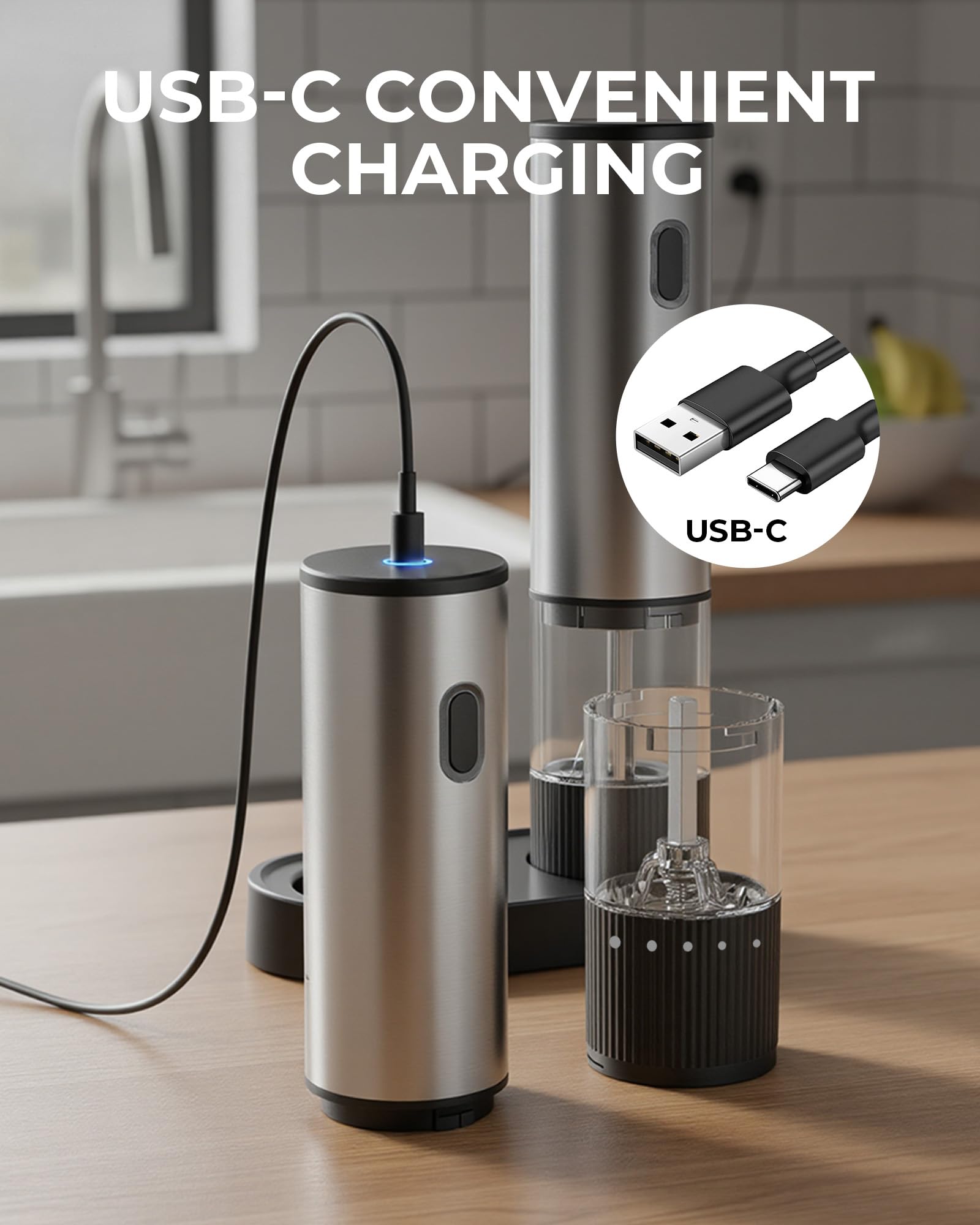 Molinillo de sal gofuch con carga USB y luz LED para cocina