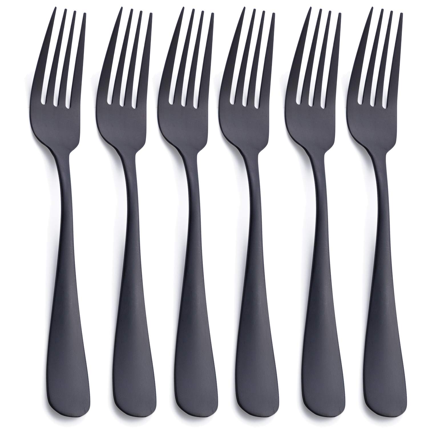 GoGeiLi tenedor cena negro mate, vista frontal, diseño ergonómico para uso diario.