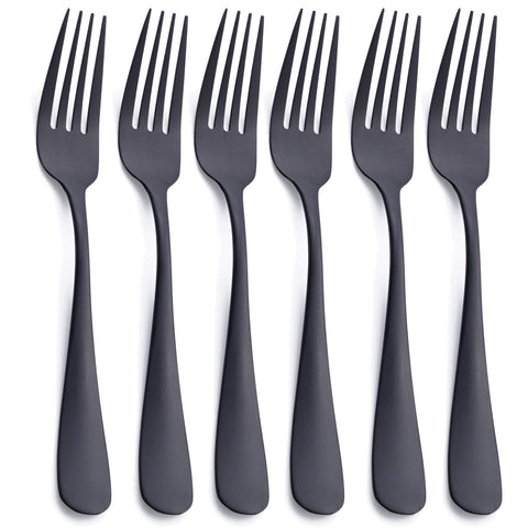 GoGeiLi tenedor cena negro mate, vista frontal, diseño ergonómico para uso diario.