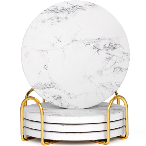 GOH DODD posavasos cerámicos absorbentes blancos con efecto mármol protegen la mesa.