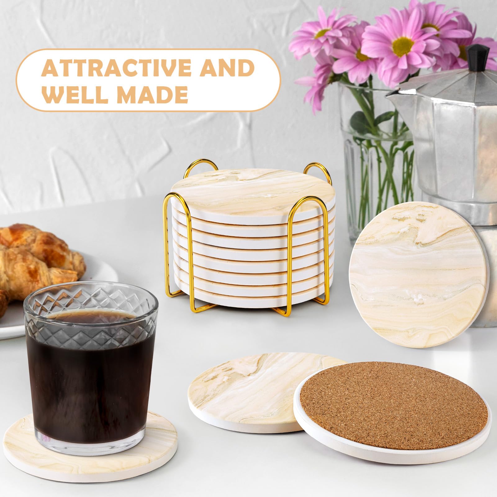 GOH DODD posavasos cerámica absorbente estilo mármol beige ideal para bebidas