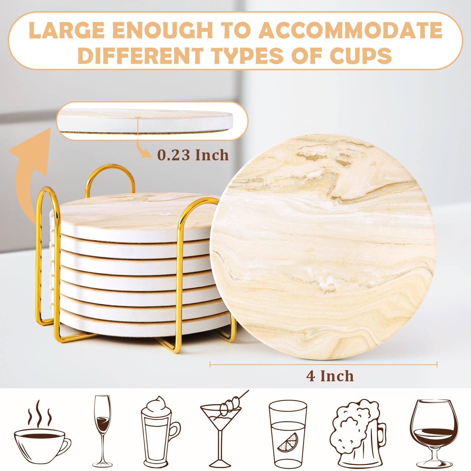 GOH DODD posavasos cerámica marmol beige conjunto práctico para mesa