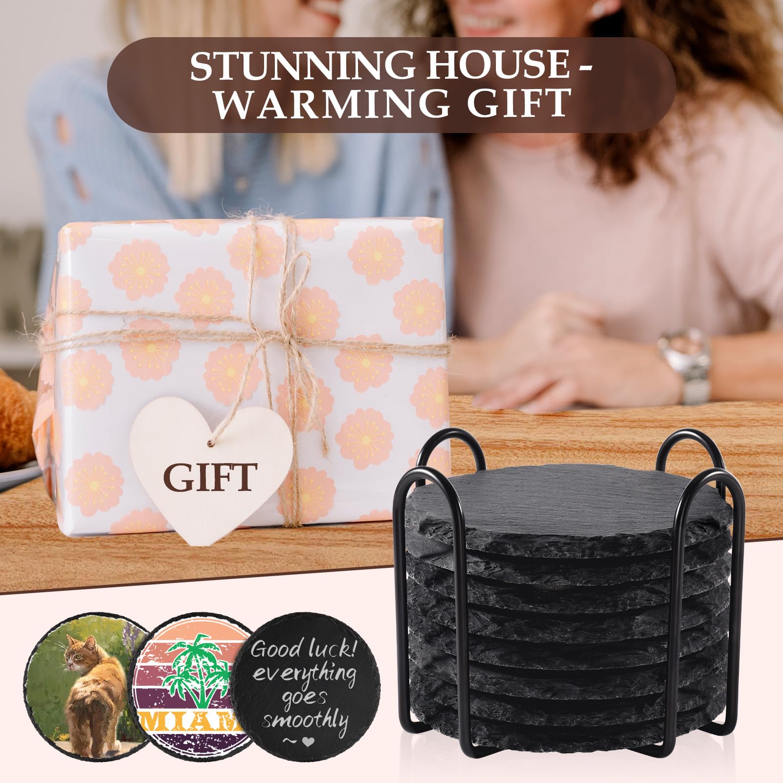 GOH DODD conjunto de ocho posavasos negros con diseño moderno.