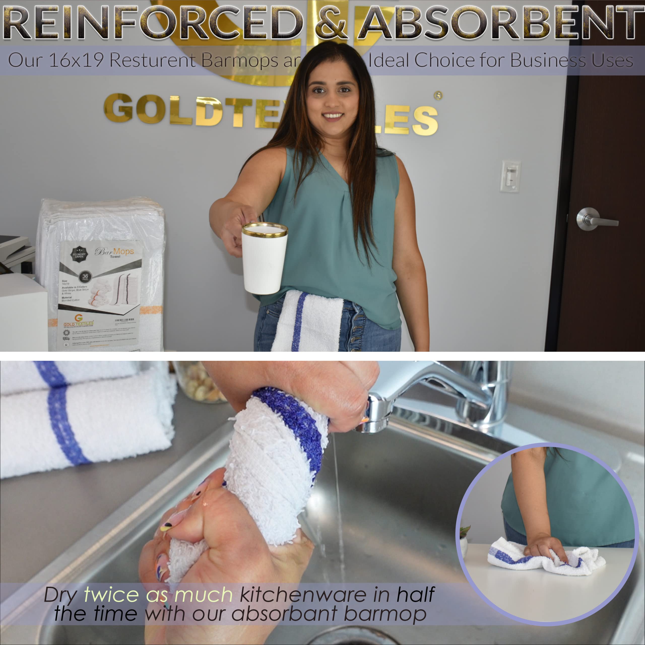 GOLD TEXTILES: alta absorción para secar rápido en la barra.