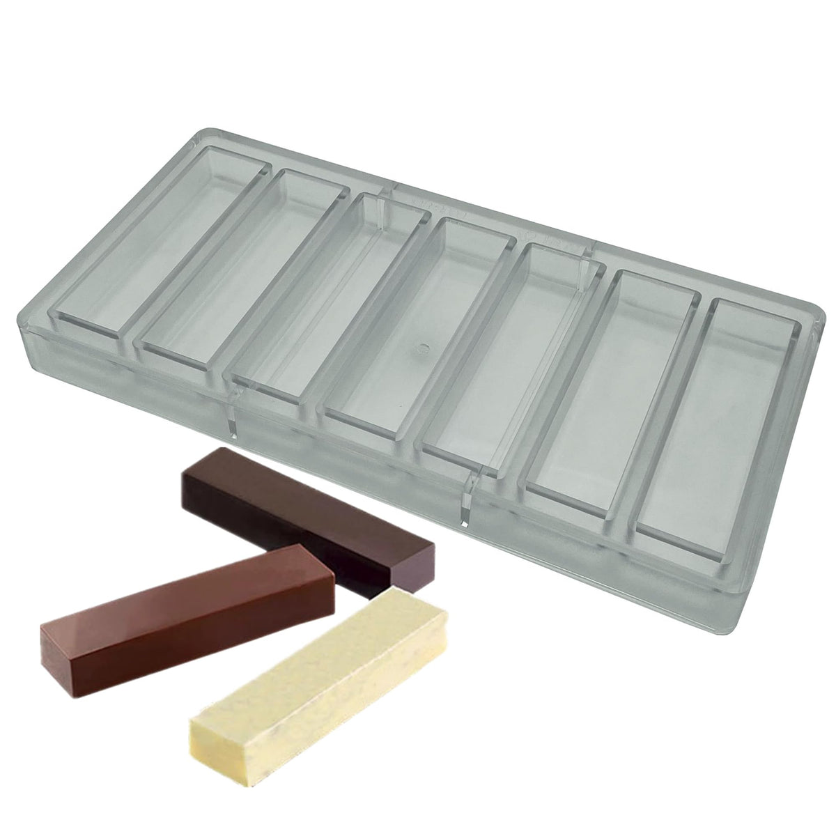 Molde Goldbaking de 7 cavidades para barras rectangulares, ideal para chocolates uniformes
