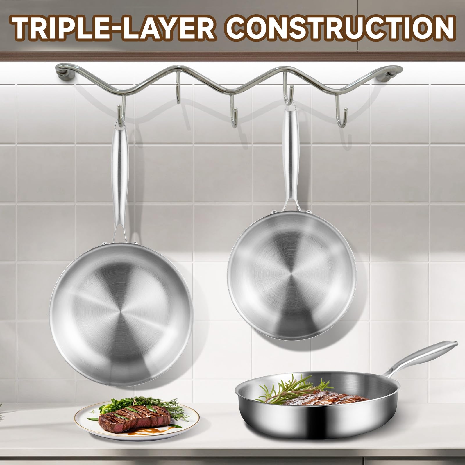 Sartén GOLDEN KEY 12 pulgadas, compatible con inducción para diversas cocinas.