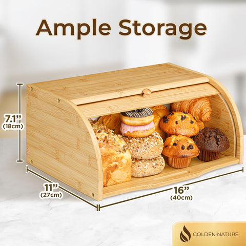 Golden Nature Panera bambú, gran capacidad para pan y bollos en la encimera