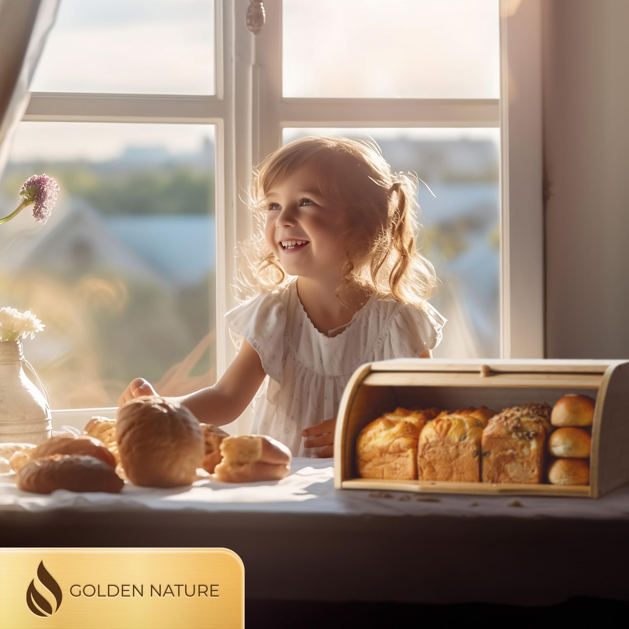 Golden Nature Panera bambú con ventilación, ayuda a conservar la textura del pan