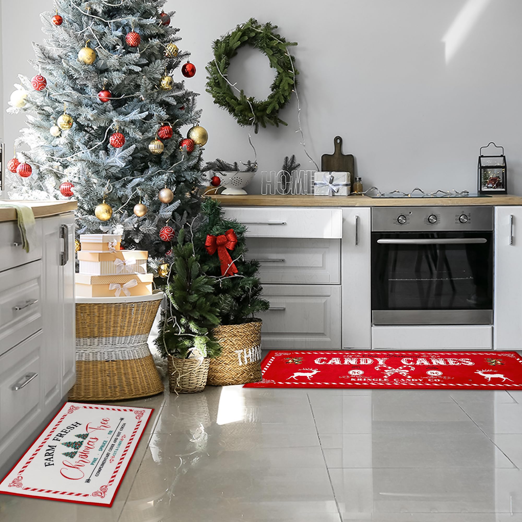 GOLDGAO alfombra cocina navidad roja beige 17x47, ideal para zonas amplias.