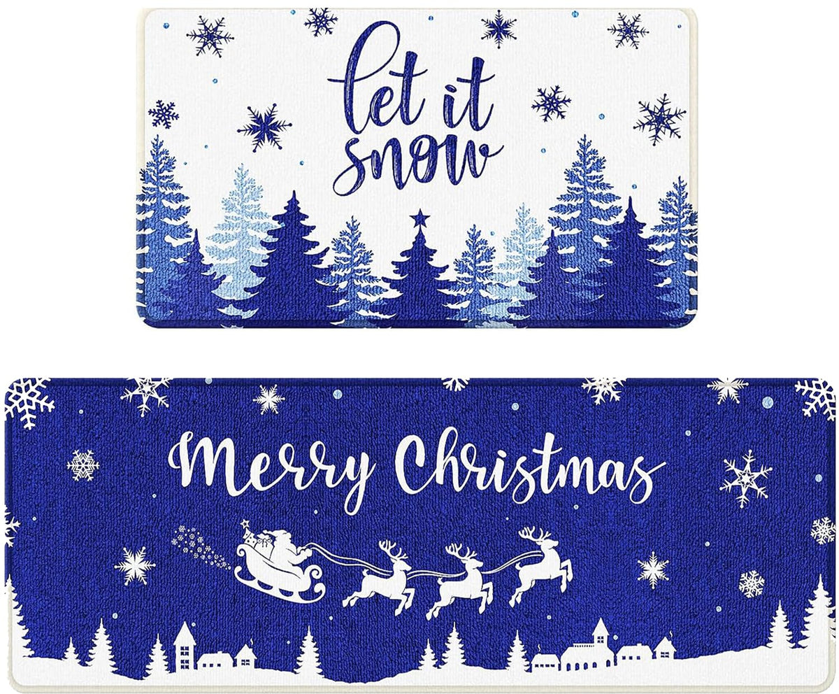 GOLDGAO alfombra de cocina azul con copos de nieve, anti deslizante para mayor seguridad.