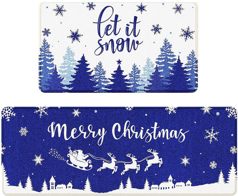 GOLDGAO alfombra de cocina azul con copos de nieve, anti deslizante para mayor seguridad.