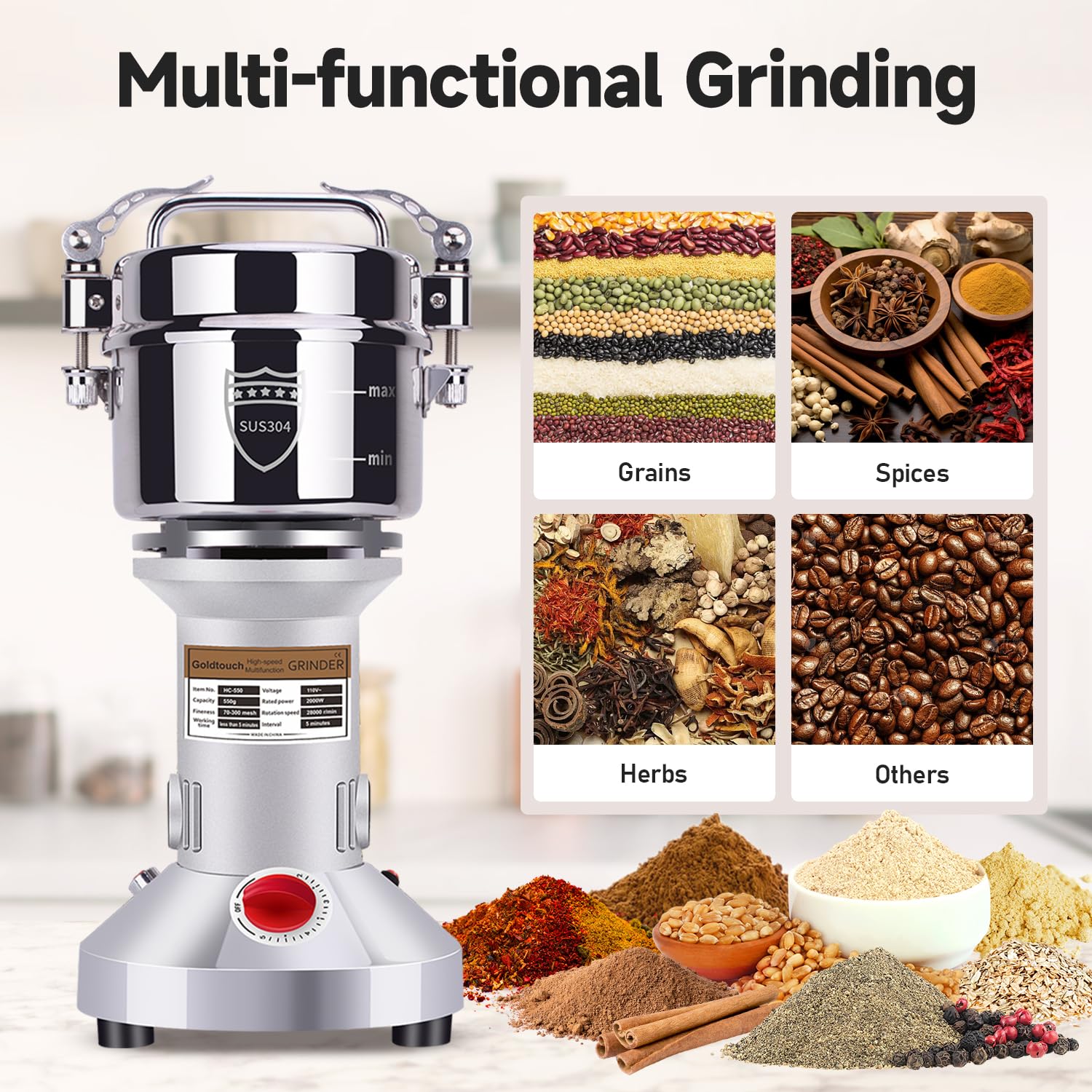 Goldtouch molinillo de grano 550g cuchillas múltiples para granos y especias