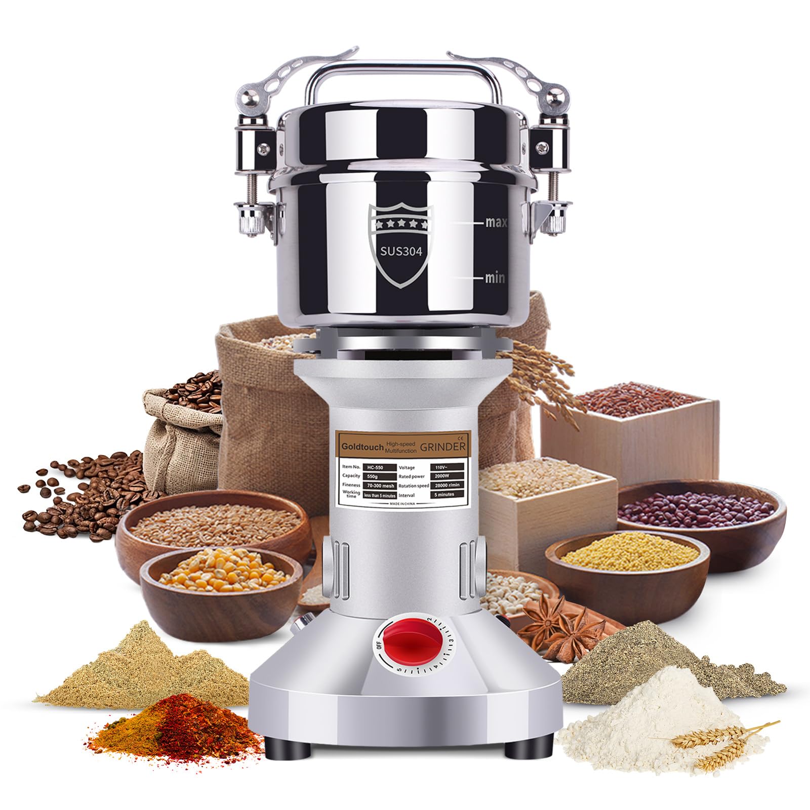 Goldtouch molinillo de grano 550g con motor 2000W para uso familiar