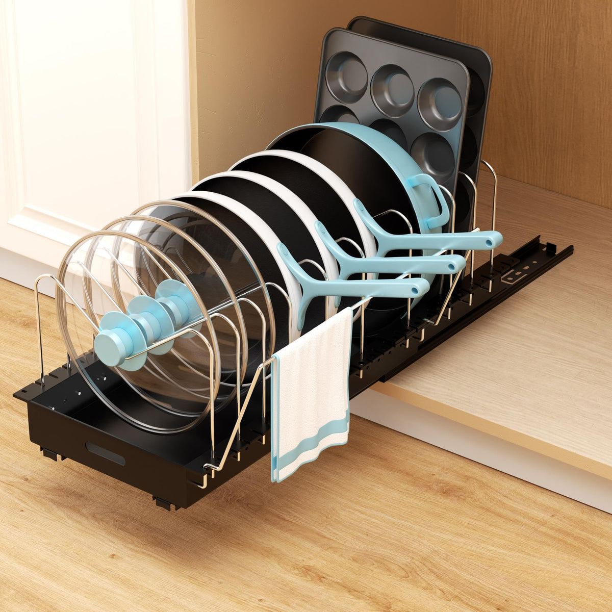 Golener organizador bajo armario extensible para sartenes y tapas