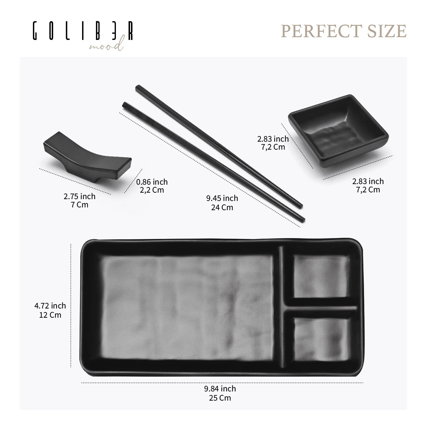 Goliber set sushi: cuenco de salsa con dos compartimentos para salsas y condimentos.