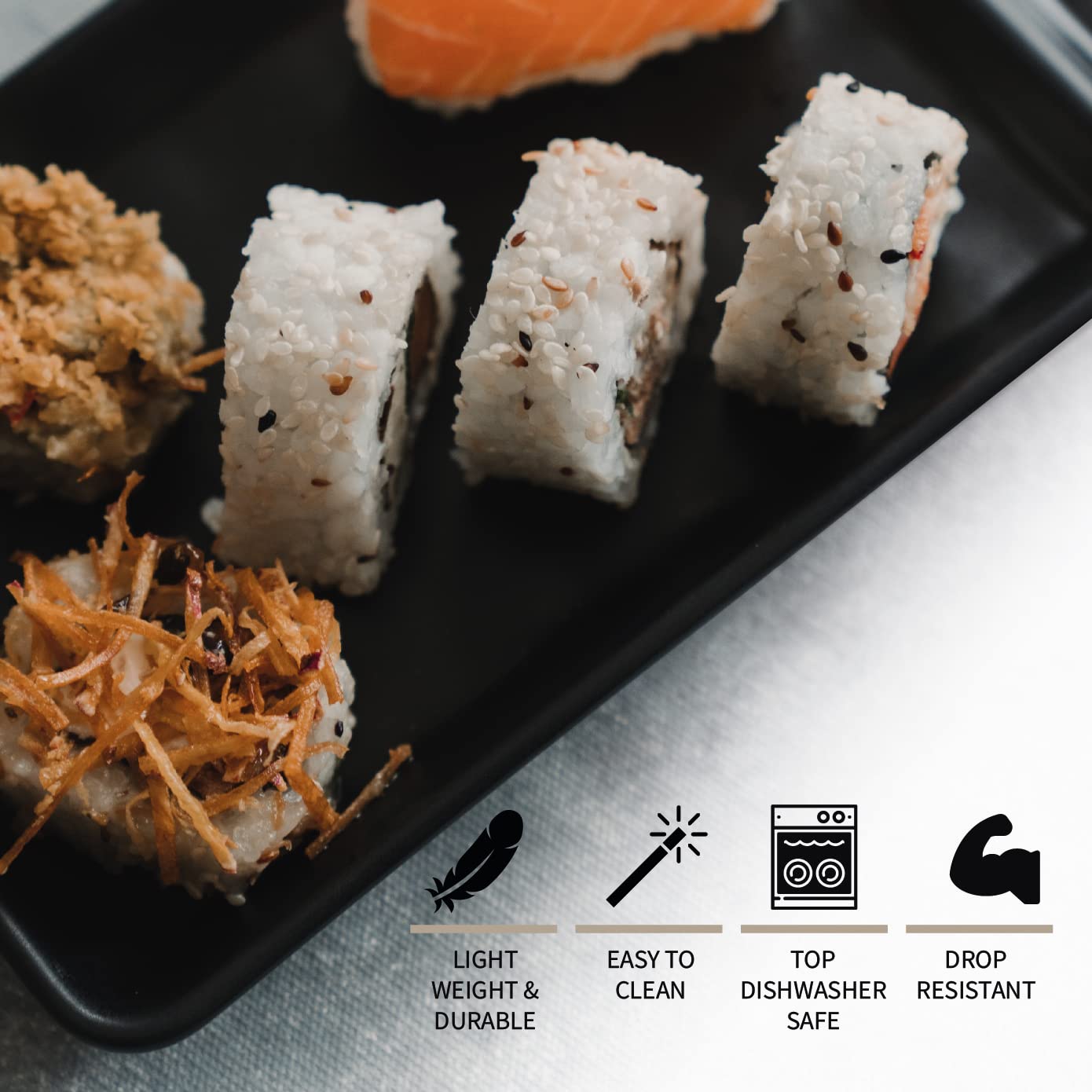 Goliber set sushi: melamina resistente para uso diario.
