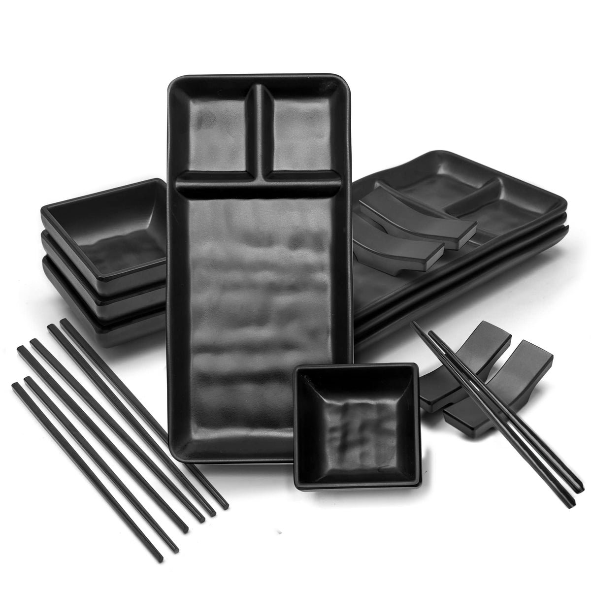 Goliber set sushi: plato rectangular negro para presentación elegante de sushi.