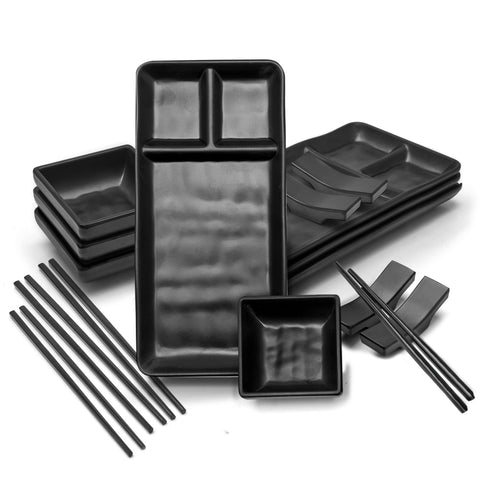 Goliber set sushi: plato rectangular negro para presentación elegante de sushi.