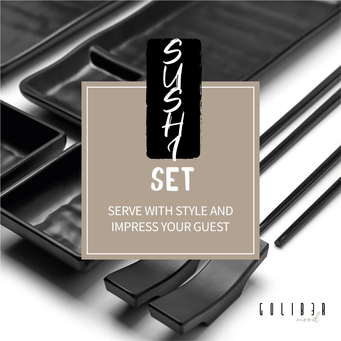 Goliber set sushi: soportes para palillos, organización en la mesa.