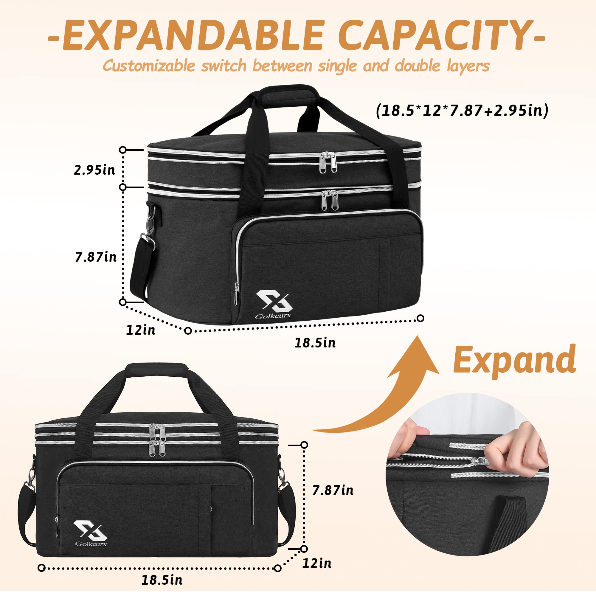 Bolsa Golkcurx con diseño de doble capa y espacio principal amplio