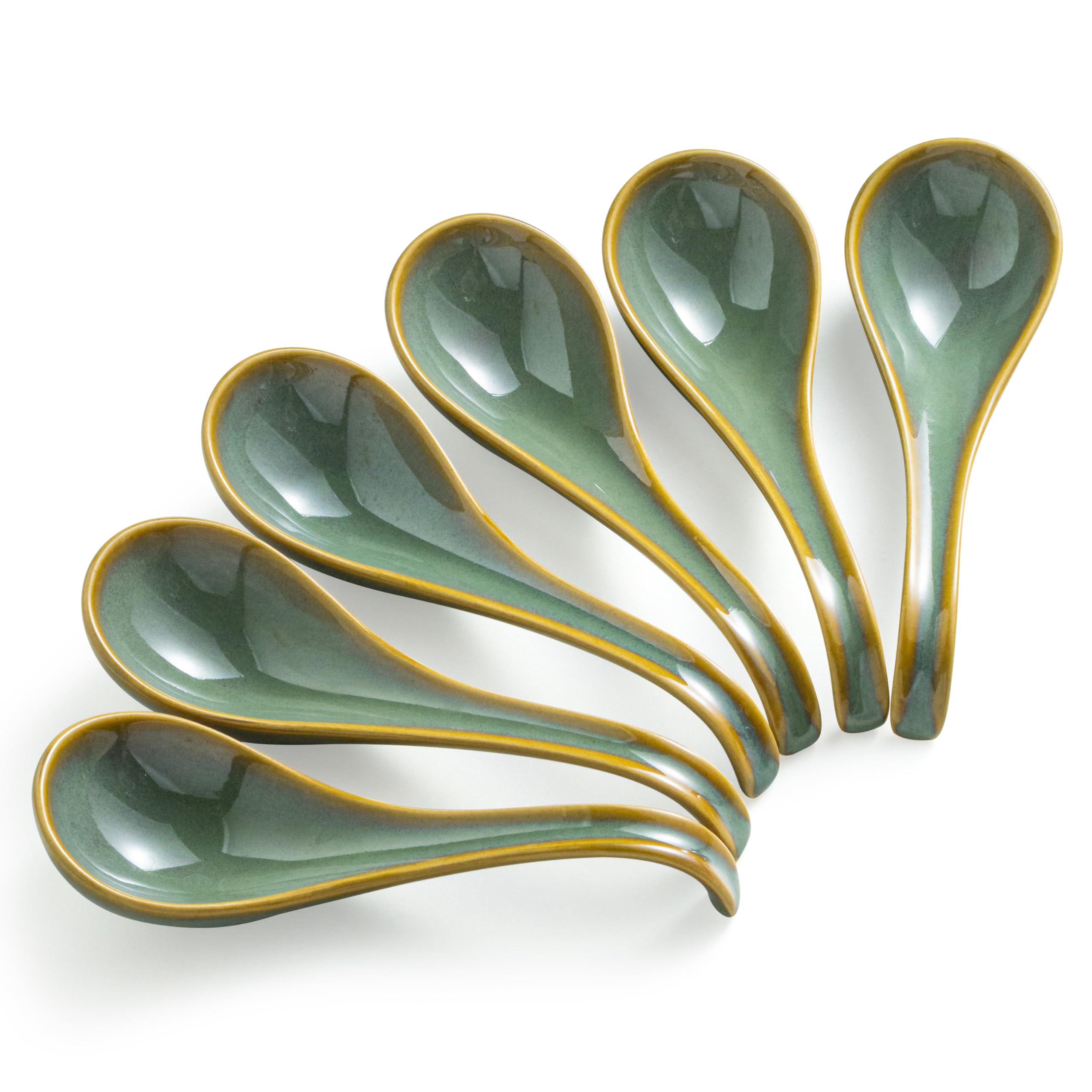 Cucharas de sopa Gomakren, set de 6, estilo azul verdoso para ramen y miso
