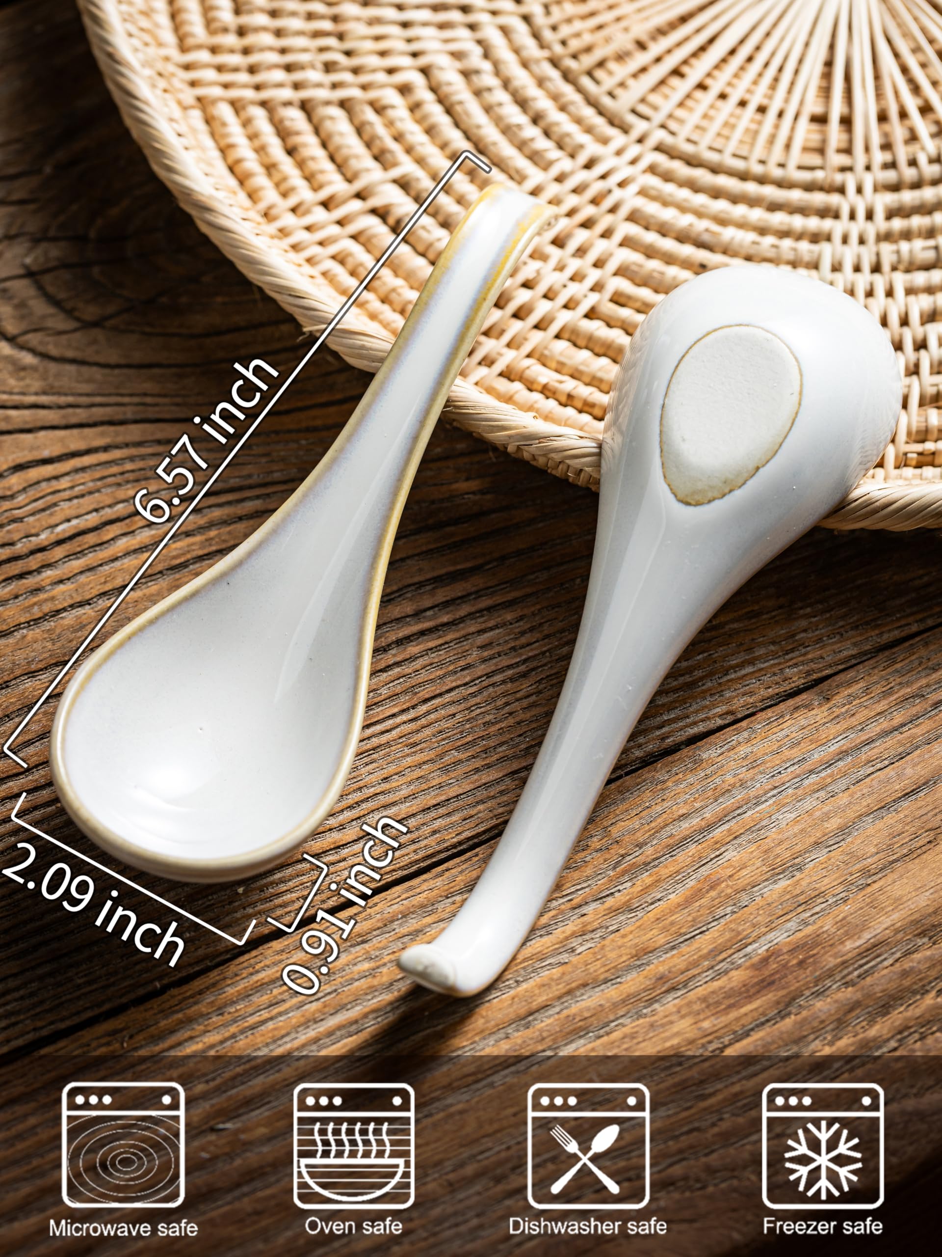 Cucharas cerámicas Gomakren crema, duraderas y aptas para lavavajillas